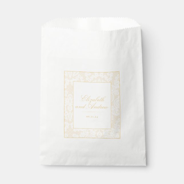 Sophisticated Gold Lace Elegant Wedding Paper Favor Bag (Front)