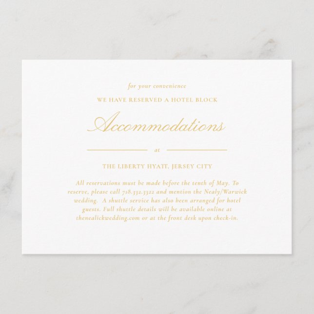 Sophisticated Gold Lace Wedding Accommodation Enclosure Card (Front)