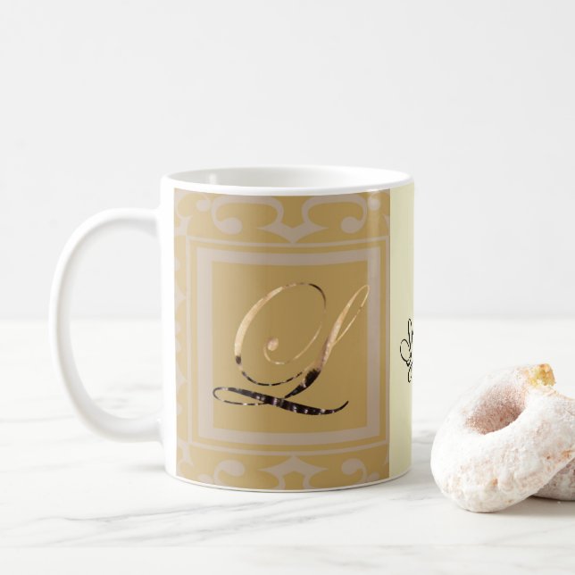 Sophisticated Gold Letter L Elegant Monogram Coffee Mug (With Donut)