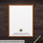 Sophisticated Gold Monogram Business Letterhead<br><div class="desc">This luxurious business letterhead features a striking square brushed metallic medallion at the top, with your business monogram initial and company name elegantly displayed. The white background is framed with a stylish faux leather print border, creating a sophisticated look that is perfect for business correspondence. Personalize with your own name...</div>
