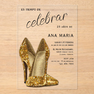 Sophisticated Gold Spanish Feminine Birthday  Acrylic Invitations