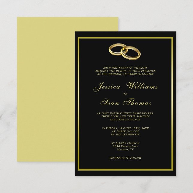 Sophisticated Gold Wedding Bands Wedding Invitation (Front/Back)
