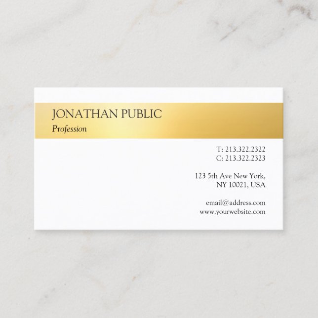 Sophisticated Gold White Template Modern Simple Business Card (Front)