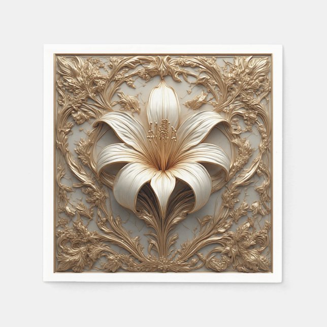 Sophisticated golden lily napkins (Front)