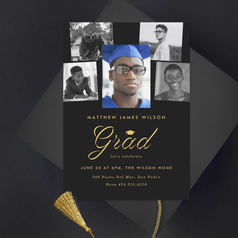 Sophisticated Grad Photo Collage Graduation Party  Announcement