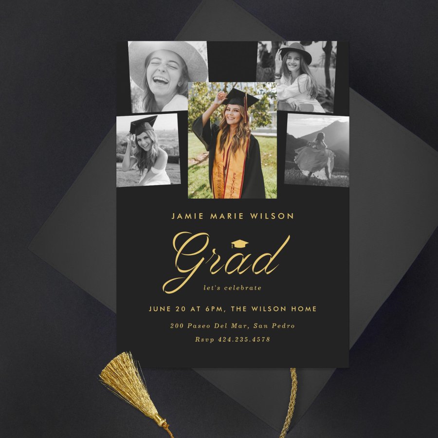 Sophisticated Grad Photo Collage Graduation Party  Announcement