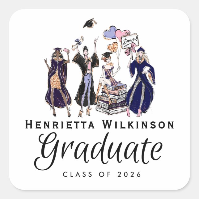 Sophisticated Graduate Fashionistas Purple Sparkle Square Sticker (Front)