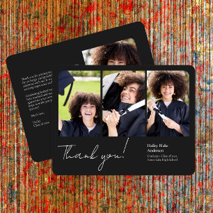 Sophisticated Graduation Photo Collage Black Thank You Card