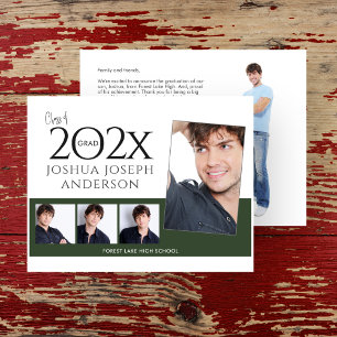 Sophisticated Graduation Photo Collage Dark Green Note Card