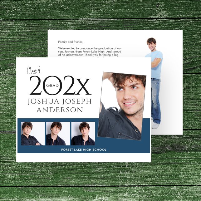 Sophisticated Graduation Photo Collage Royal Blue Note Card (Creator Uploaded)