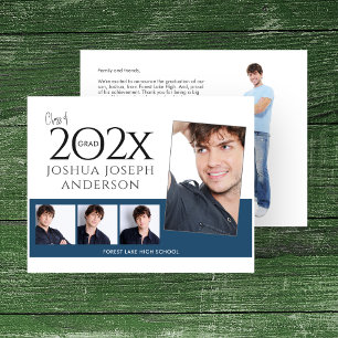 Sophisticated Graduation Photo Collage Royal Blue Note Card
