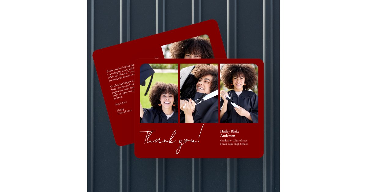 Sophisticated Graduation Photo Collage Ruby Red Thank You Card | Zazzle