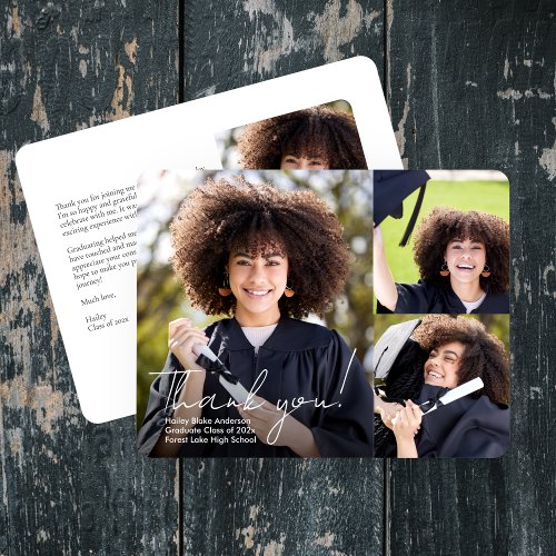 Sophisticated Graduation Photo Collage Thank You Card