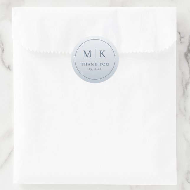 Sophisticated Gray-Blue Initials Classic Round Sticker (Bag)