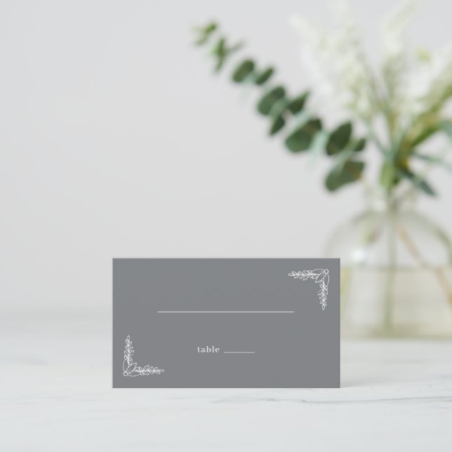 Sophisticated Gray Botanical Place Card (Standing Front)