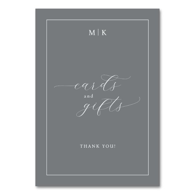 Sophisticated Gray Calligraphy Table Number (Front)