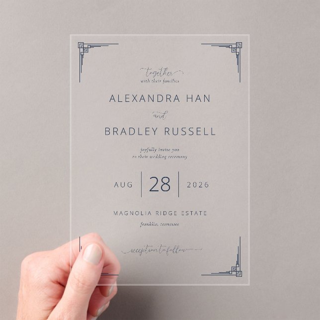 Sophisticated Gray Geometric Accents Acrylic Invitations (Insitu (Handheld))