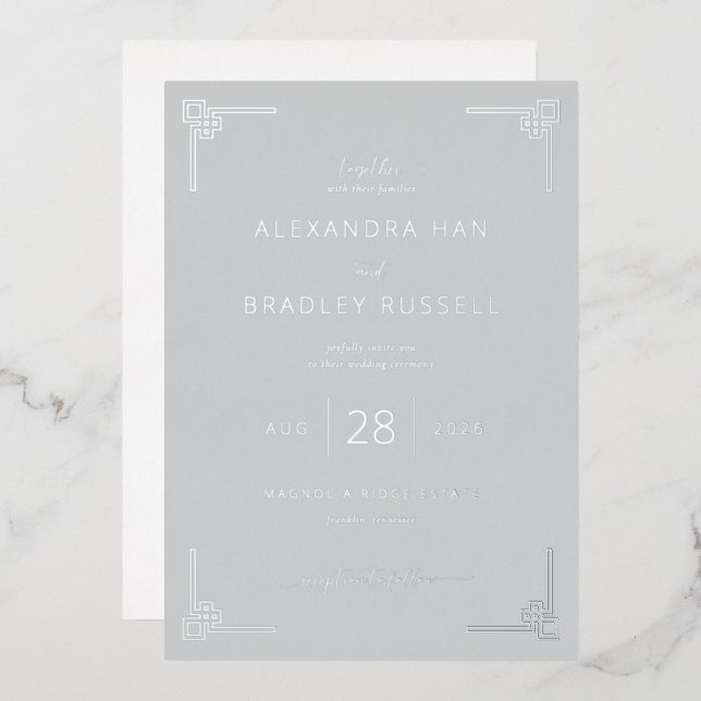 Sophisticated Gray Geometric Elegancy Foil Invitation (Front/Back)