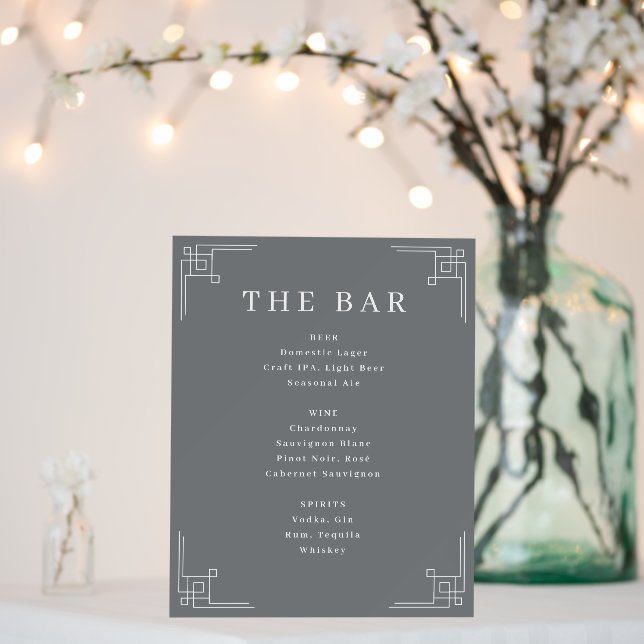 Sophisticated Gray Minimalist Bar Menu Foam Board (In Situ (Wedding))