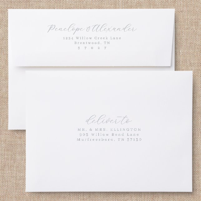 Sophisticated Gray Minimalist Calligraphy Addressed Envelopes (Linen)