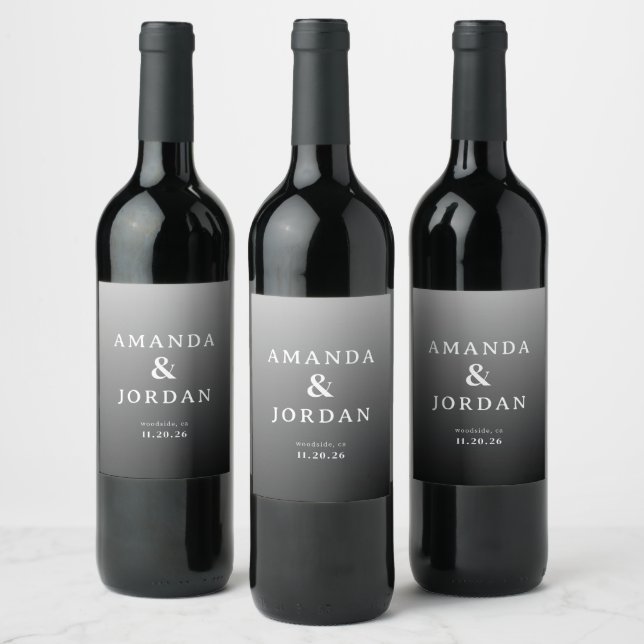 Sophisticated Gray Minimalist Names Wine Label (Bottles)