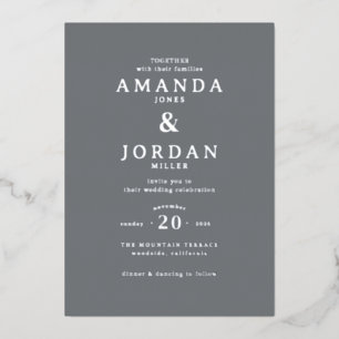 Sophisticated Gray Minimalist Wedding Invitation Foil Invitation