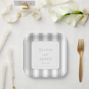 Sophisticated Gray Stripes Paper Plates