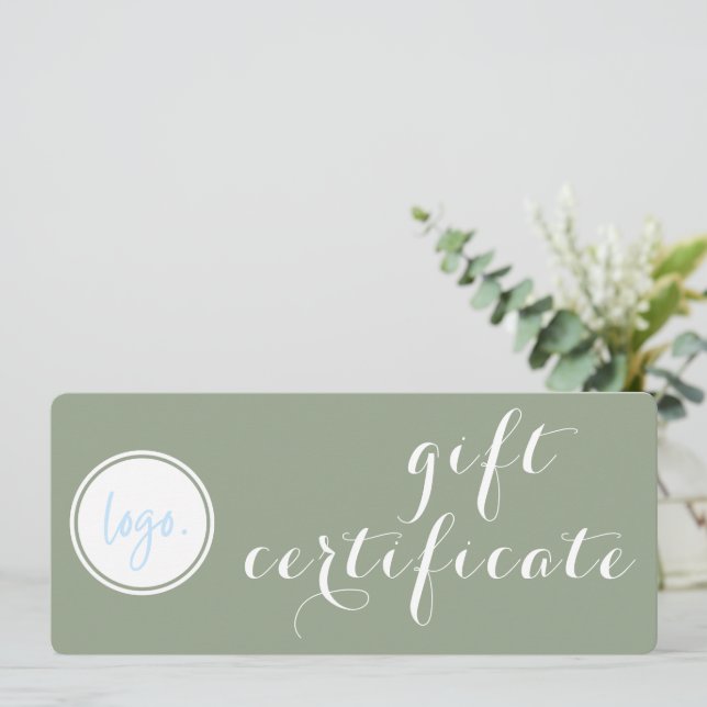 SOPHISTICATED GREEN BUSINESS LOGO GIFT CERTIFICATE (Standing Front)