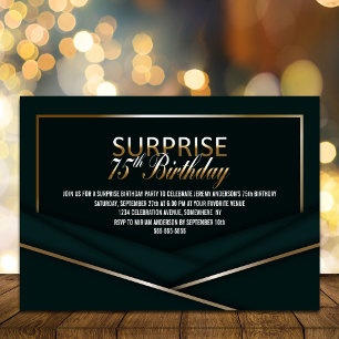 Sophisticated Green Gold 75th Surprise Birthday Invitation