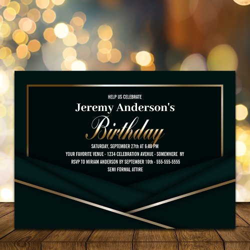 Sophisticated Green Gold Birthday Party Invitation