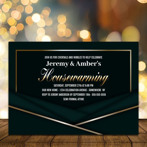 Sophisticated Green Gold Housewarming Party  Invitation