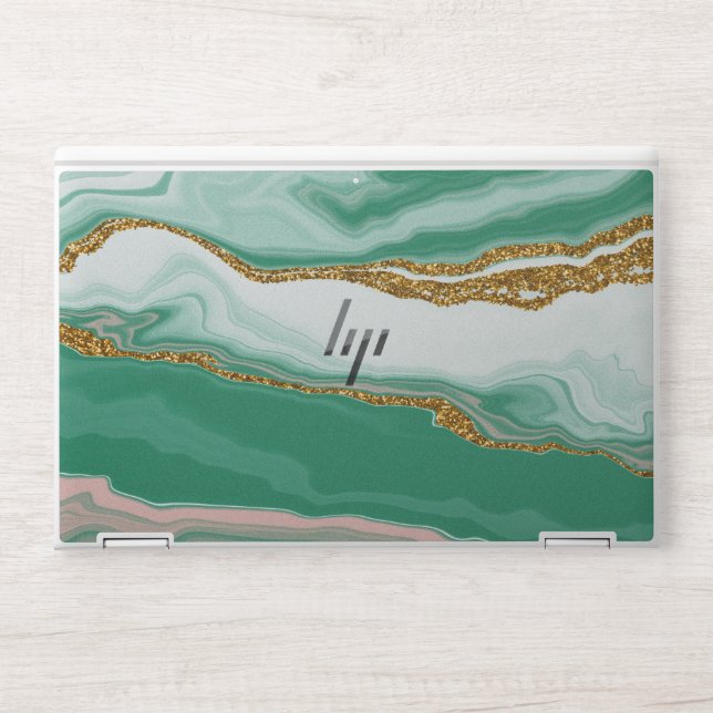    sophisticated green & golden marble HP laptop skin (Front)