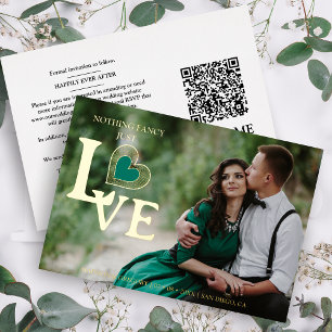 Sophisticated Green Heart Golden Luxury Wedding  Foil Invitation
