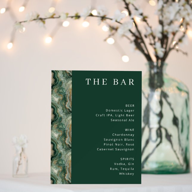 Sophisticated Green Marbled Bar Menu Foam Board (In Situ (Wedding))