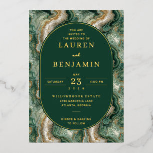 Sophisticated Green Marbled Wedding Invitation Foil Invitation