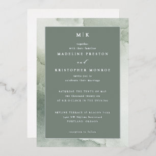 Sophisticated Green Marbled Wedding Invitation Foil Invitation