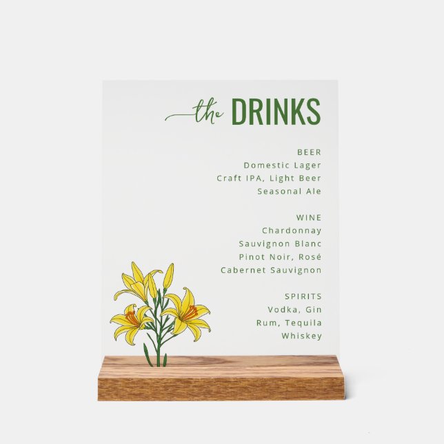Sophisticated Green Minimalist Floral Beverage Men Acrylic Sign (Front)