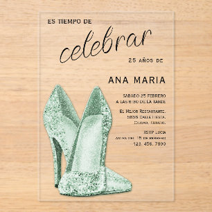 Sophisticated Green Spanish Feminine Birthday Acrylic Invitations