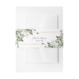 Sophisticated Greenery Printed Gold Bundling Invitation Belly Band