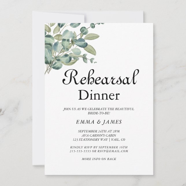 Sophisticated Greenery Rehearsal Dinner Invitation (Front)