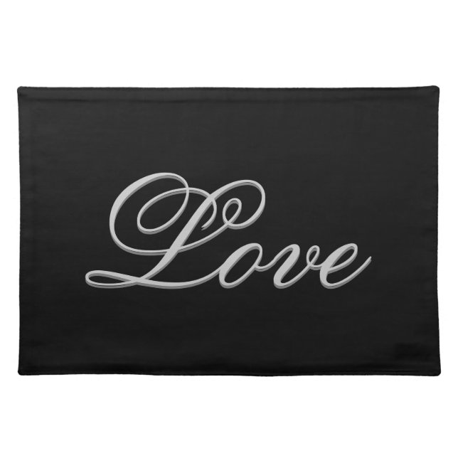Sophisticated Grey Black Love Wedding Cloth Placemat (Front)