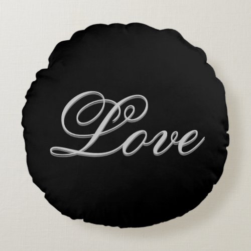 Sophisticated Grey Black Love Wedding Postage Round Pillow