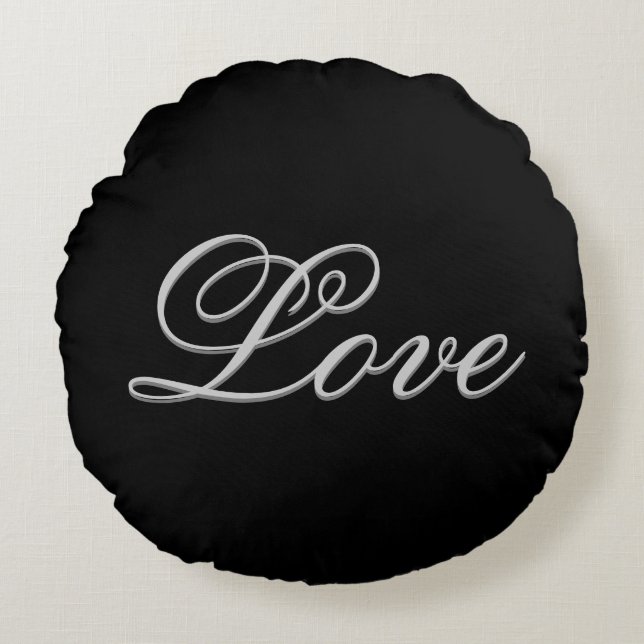 Sophisticated Grey Black Love Wedding Postage Round Pillow (Front)