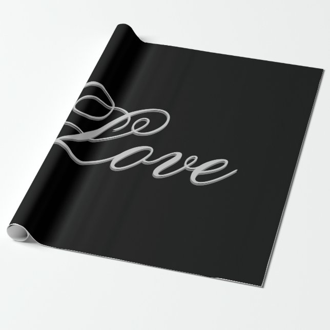 Sophisticated Grey Black Love Wedding Postage Wrapping Paper (Unrolled)