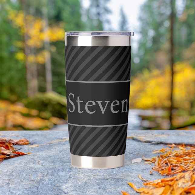 Sophisticated Grey & Black Pinstriped Personalized Insulated Tumbler (Outdoor)