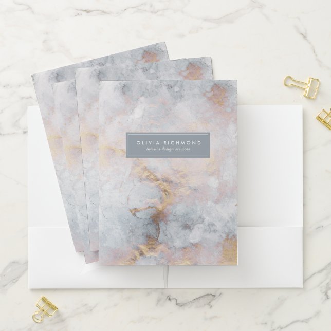 Sophisticated Grey Blue and Gold Marble Folders (In Situ)