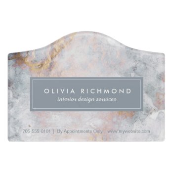 Sophisticated Grey  Blue  And Gold Marble Texture Door Sign by colourfuldesigns at Zazzle