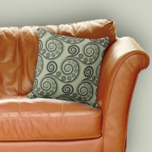 Sophisticated Grey Botanical Fern Frond Curl Throw Pillow