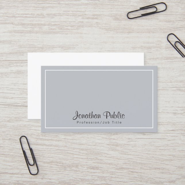 Sophisticated Grey White Modern Professional Clean Business Card (Front/Back In Situ)