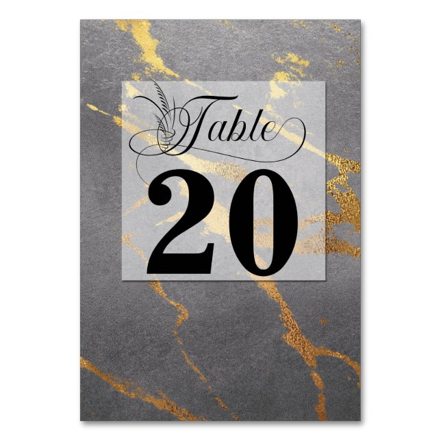 Sophisticated Grey with Gold Marbling Table Number (Front)